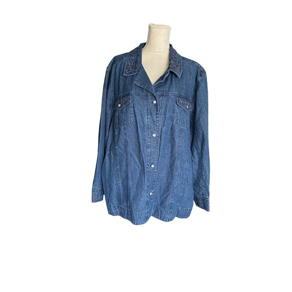 Liz & Me Signature Embellished Denim Jacket 3X 26/28W Cottagecore Shacket